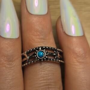 925 Sterling Silver Celestial Turquoise Ring – Size 6